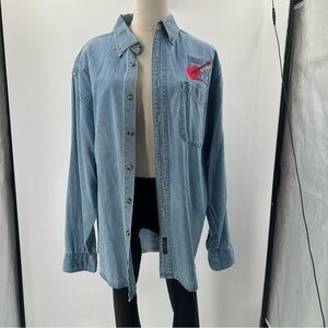 Nashville Guitar Vintage Embroidered Chambray Shirt 100%cotton Large Unisex